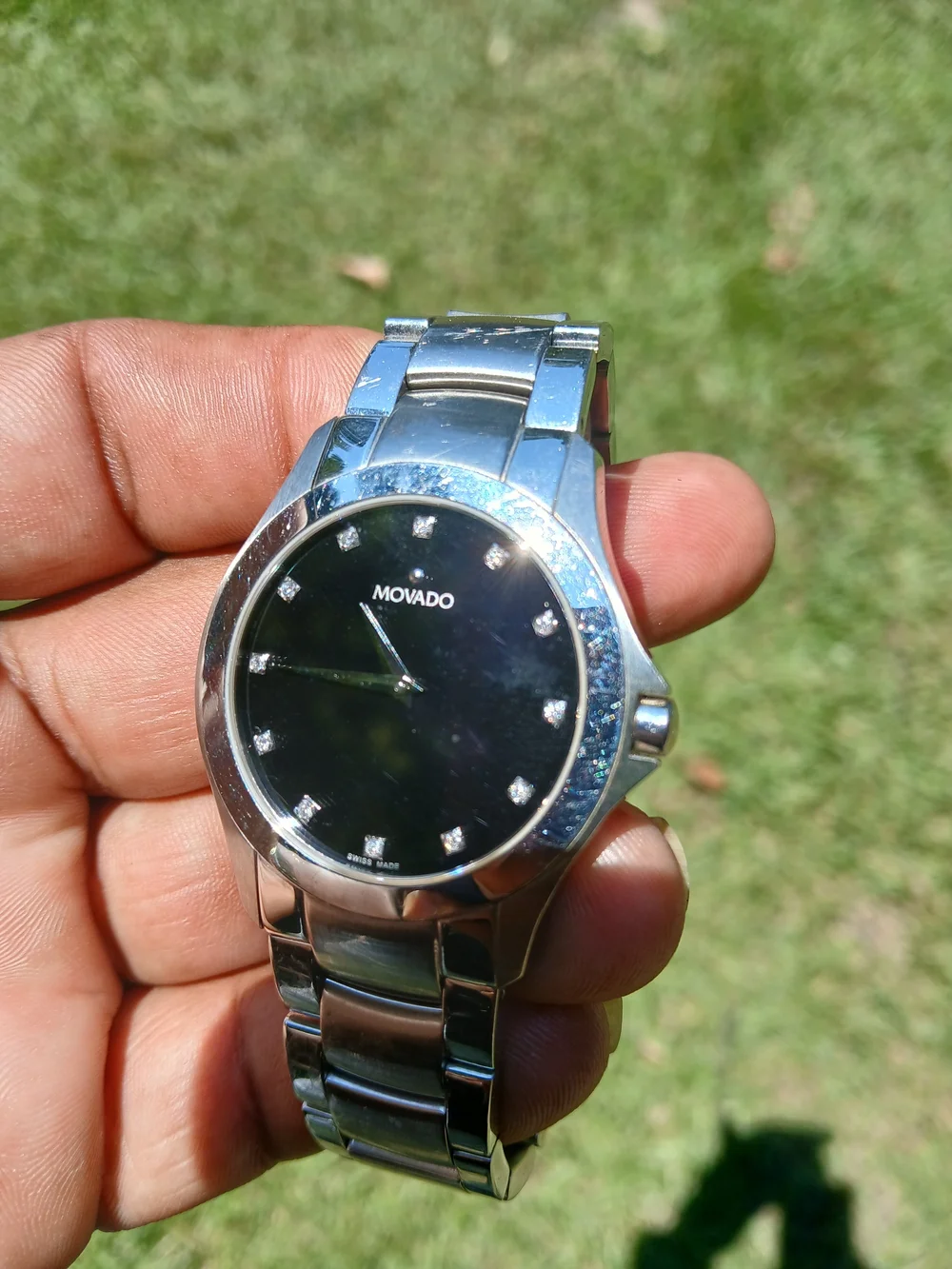 Movado Masino Silver-Tone Watch with Black Dial and Crystal Markers